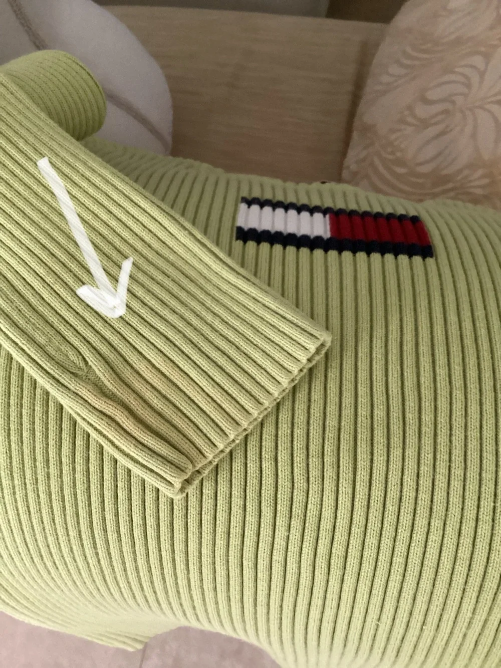 TOMMY HILFIGER ribbed sweater Sz S green cotton Y2K long sleeve